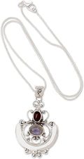 NOVICA Artisan Handcrafted Rainbow Moonstone & Garnet Teardrop Pendants | .925 Sterling Silver Birthstone Necklace | Handmade