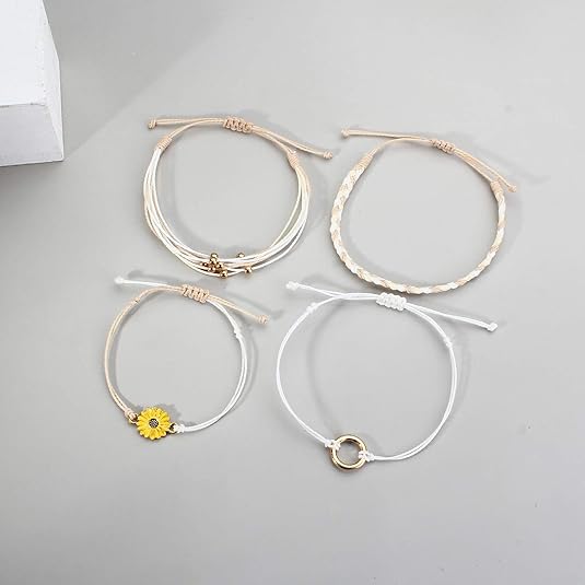 FANCY SHINY Sunflower String Bracelet Boho Braided Rope Wrap Bracelets Cute Summer Beach Surfer Jewelry for Women