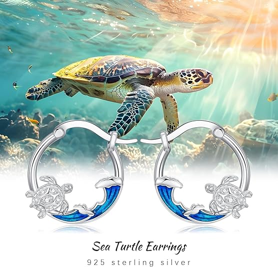SeaTurtle dolphin Hummingbird Earrings for Women 925 Sterling Silver Sea Waves Earrings Ocean Huggie Hoop Sea Turtle dolphin Earrings Jewelry Gifts