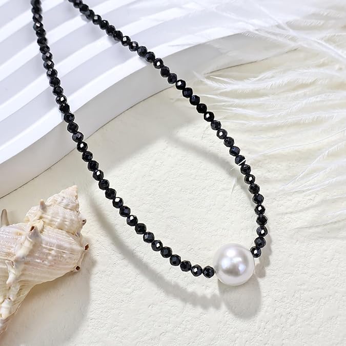 Aobei Pearl Handmade Single Cultured Freshwater Pearl Choker Necklace for Women Genuine Leather Jewelry Baroque Shell Pearl Necklace Gift for Her