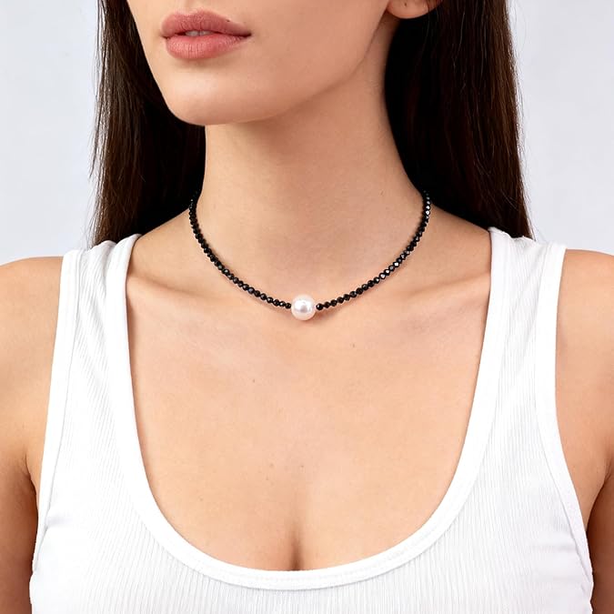 Aobei Pearl Handmade Single Cultured Freshwater Pearl Choker Necklace for Women Genuine Leather Jewelry Baroque Shell Pearl Necklace Gift for Her