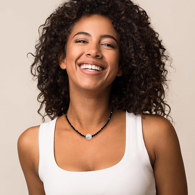 Aobei Pearl Handmade Single Cultured Freshwater Pearl Choker Necklace for Women Genuine Leather Jewelry Baroque Shell Pearl Necklace Gift for Her